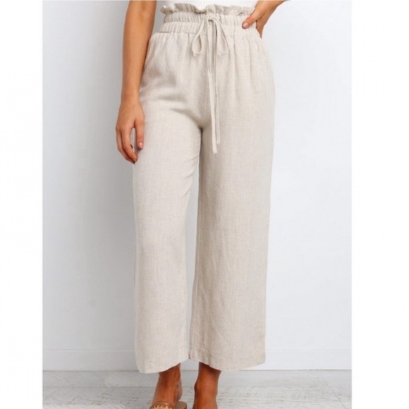 Petal & Pup Pants - Petal & Pup Hawthorne Pants Beige Linen Blend High Waist
Pull On Crops Size 10